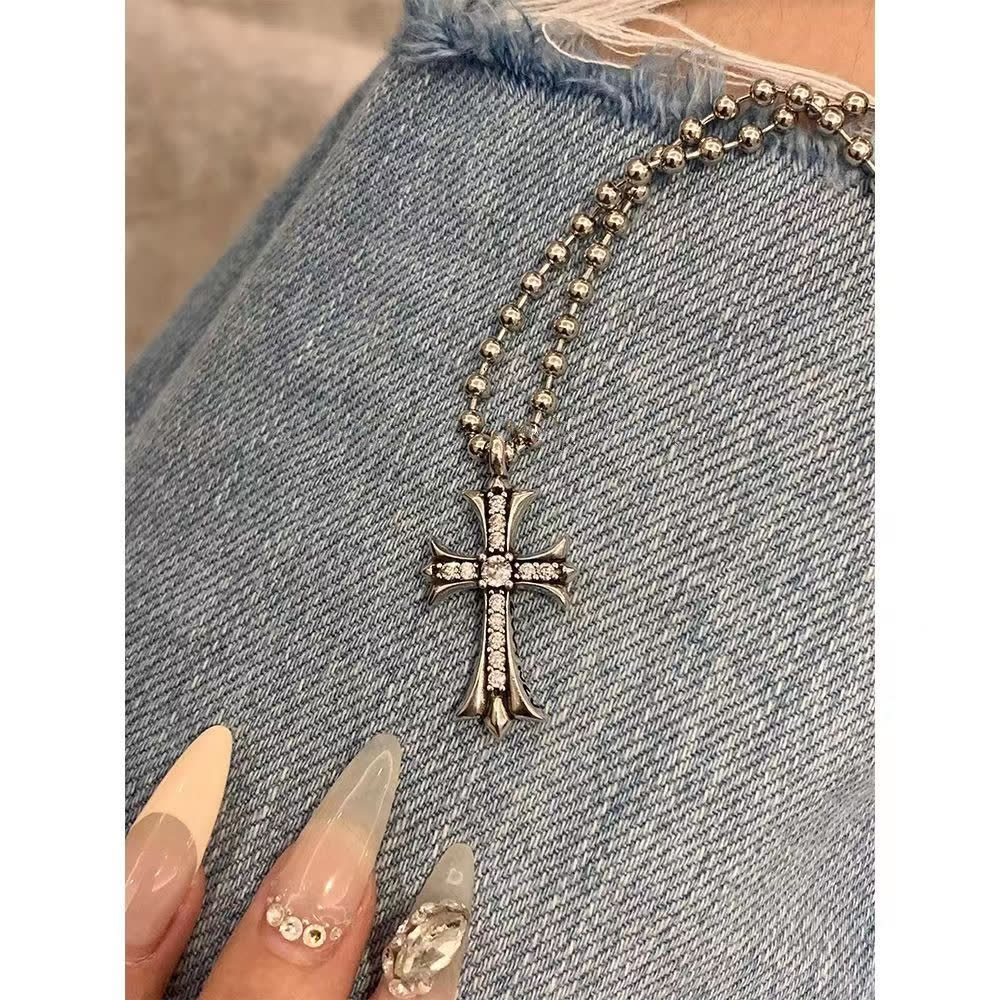 Chrome Hearts Silver Cross Pendant Necklace